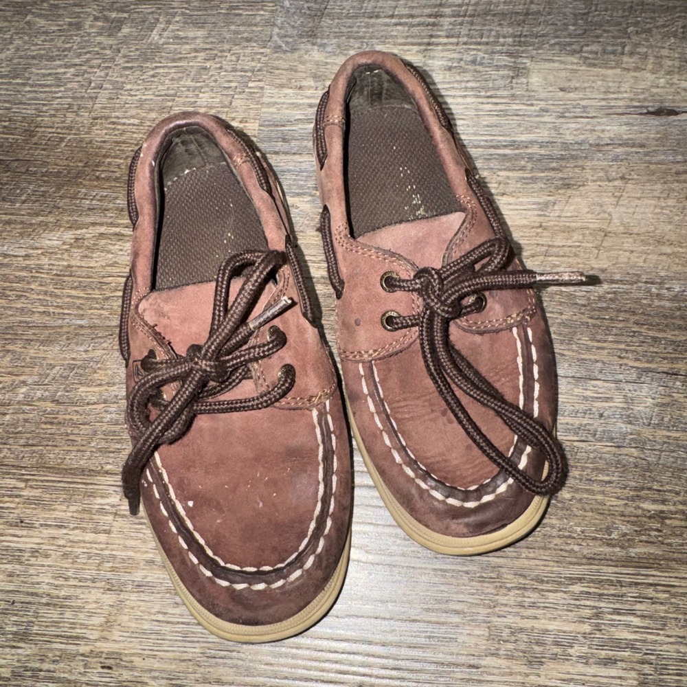 Sperry Top-Sider Kids Brown Leather Boat Shoes 2 Eye Lace Up Loafers Youth
